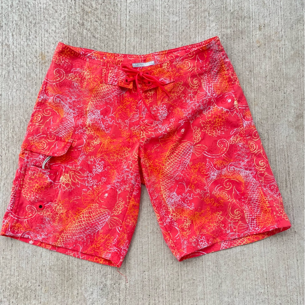 COLUMBIA SWIM SHORTS Omni-Shade women’s 6 orange yellow koi fish print swimsuit